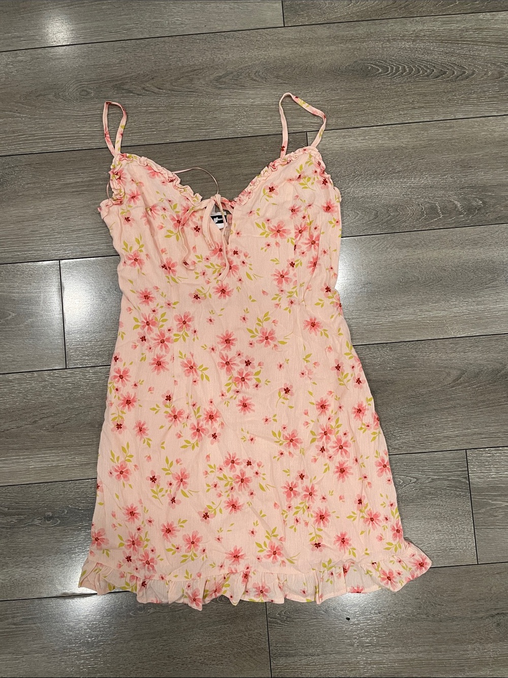 Delicate Pink Floral Slip with Ruffle Trim and Adjustable Straps